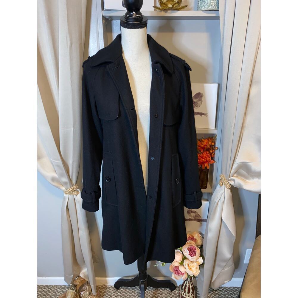 Calvin Klein GUC size 2 Black Double Breasted Wool Blend Button Down Trench Coat - Picture 2 of 12
